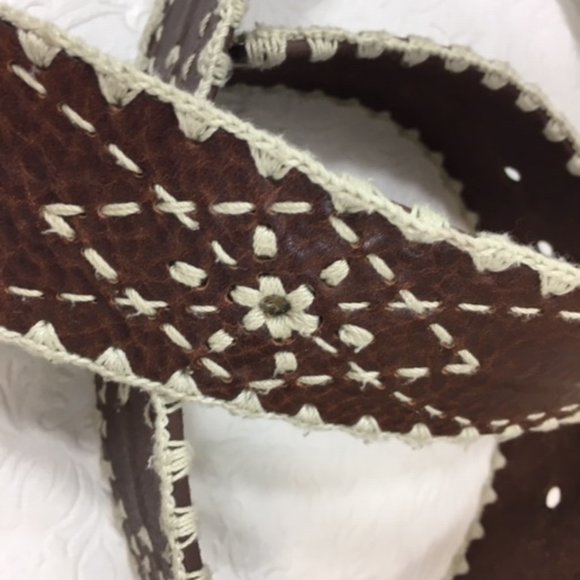 Michael Kors Brown Leather Stitched Floral Belt Wide XLG main image 11